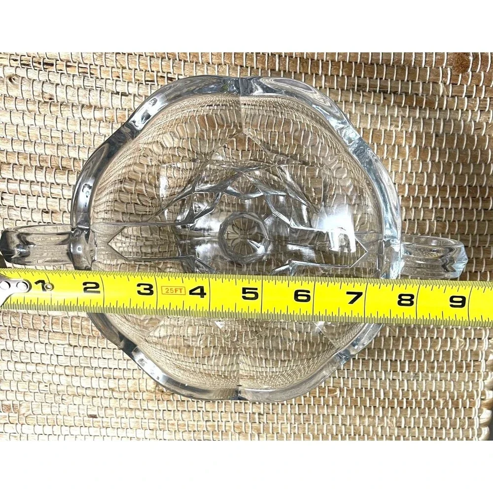 Vintage Crystal Glass Candy Dish With Dual Handles & Scalloped Edges